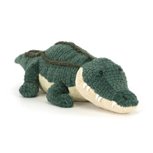 Load image into Gallery viewer, Jellycat Allexi Alligator plush toy with soft moss green fur and long tail, available at Island Child Hilton Head.”
