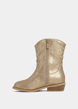 Load image into Gallery viewer, Gold metallic boot with decorative pattern on a white background