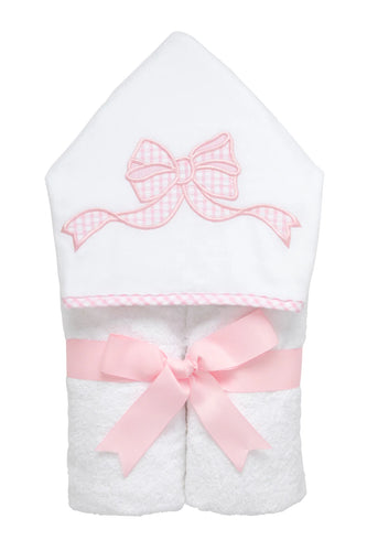 Pink Bow Everykid Hooded Towel with elegant bow appliqué by 3 Marthas.