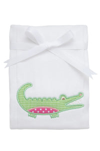 Alligator Applique Burp Pink