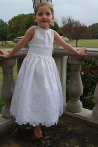 White Taffeta Dress with Lace at Waist