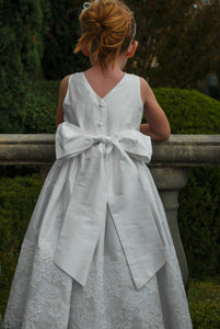 White Taffeta Dress with Lace at Waist