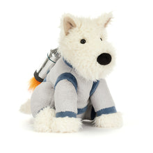 Load image into Gallery viewer, Jellycat Munro Scottie Dog Space Outfit plush toy featuring soft white dog in astronaut outfit, Jellycat near me at Island Child Hilton Head Island
